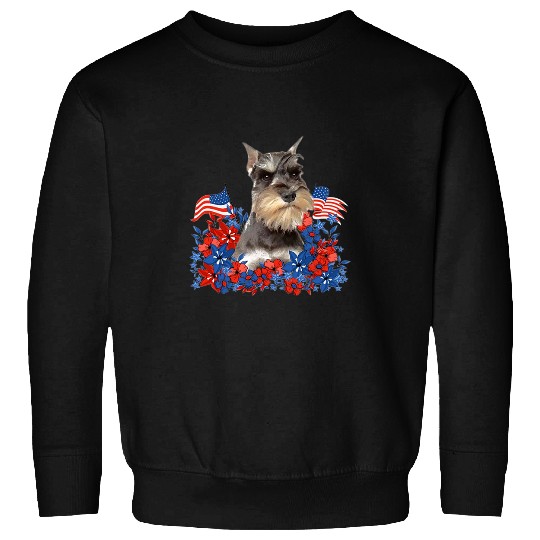 Dog Schnauzer Miniature Schnauzer Independent Flowers Dog American Flag Sweatshirts