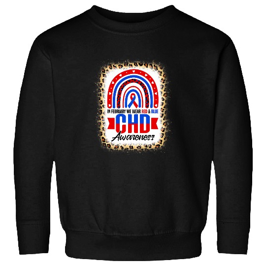 In February We Wear Red Blue CHD Awareness Leopard Rainbow Sweatshirts