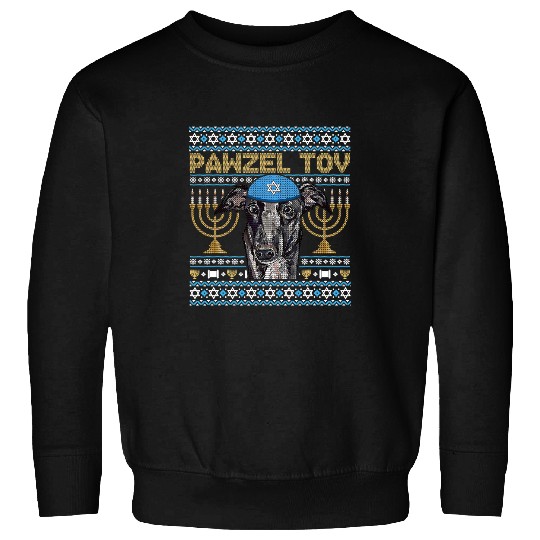 Dog Grayhound Pawzel Tov Jewish Italian Greyhound Dog Funny Hanukkah Sweatshirts