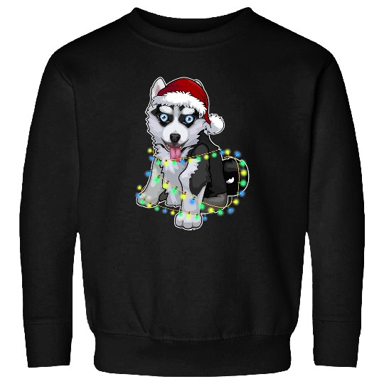 Dog Husky Siberian Husky Santa Christmas Tree Lights xmass Boys Dog 38 Sweatshirts