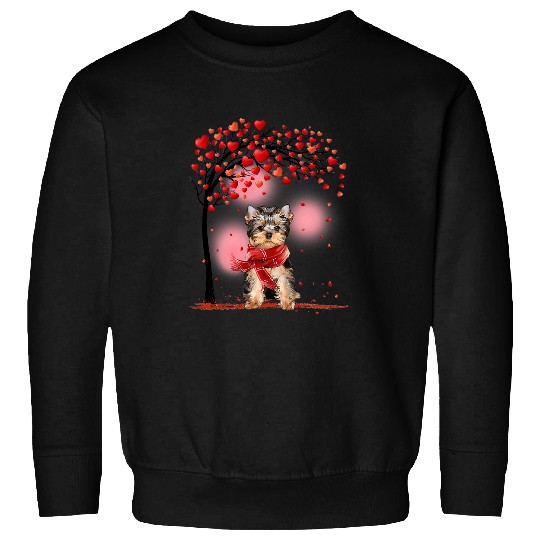 Cute Yorkie Valentines Day Hearts Tree Funny Yorkie Lover Sweatshirts