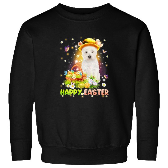 Happy Easter Cute Bunny Dog West Highland White Terrier Eggs Sweatshirts