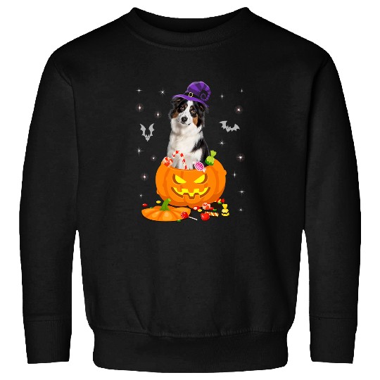 Aussie Halloween Pumpkin Australian Shepherd Halloween Hat Sweatshirts