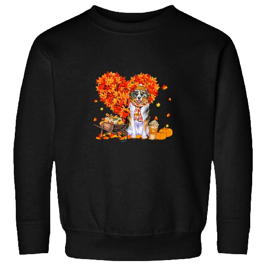 Australian Shepherd Autumn Fall Leaves Pumpkin Dog Lover Sweatshirts