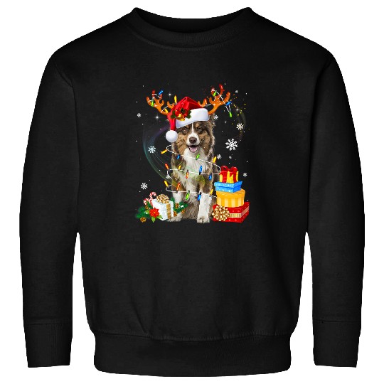 Australian Shepherd Christmas Lights Santa Dog Christmas Sweatshirts