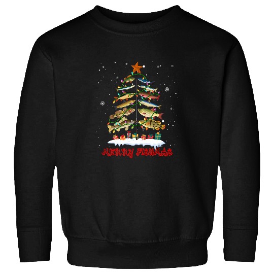 Fishing Merry Fishmas Christmas Tree Lights Fishing Rod Fisherman99 Fisher Sweatshirts