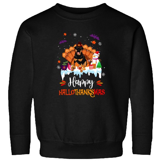 Dog Rottweiler Hallothanksmas Halloween Thanksgiving Christmas Sweatshirts