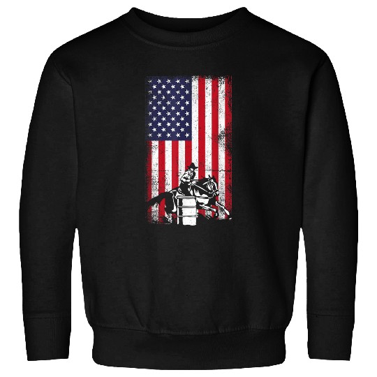 Barrel Horse Racing Barrel Racer Rodeo Cowgirls USA Flag Sweatshirts