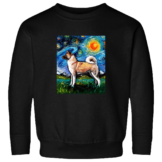 Dog Akita Inu Starry Night Impressionist Dog Art by Aja Sweatshirts