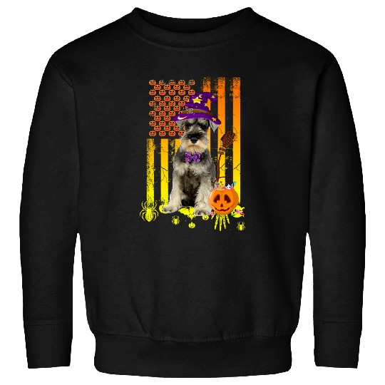 Dog Schnauzer Pumpkin American Flag Halloween Dog 373 paw Sweatshirts