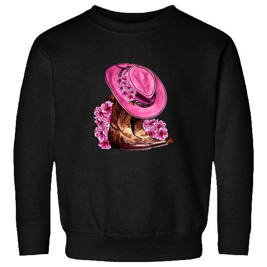Floral Pink Cowgirls Boots And Hat Valentines Western Country3 Sweatshirts