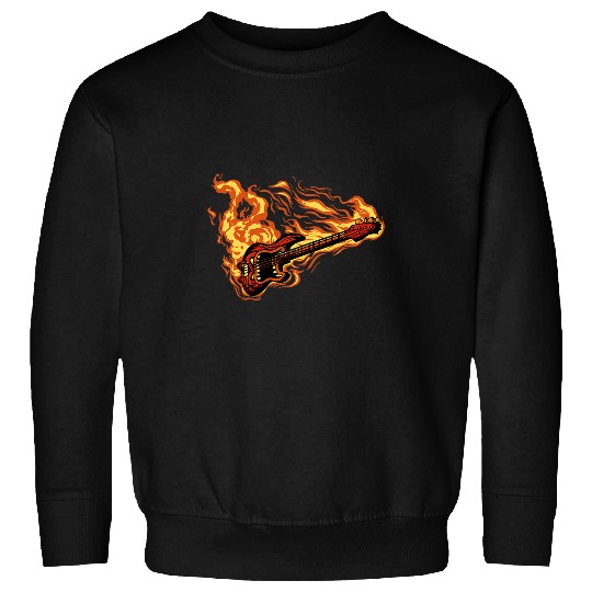 Guitarist Epic Rock Bass Guitar in Flames Heavy Metal Guitar Sweatshirts