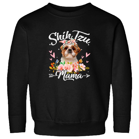 Cute Shih Tzu Mama Dog Mom Flowers Mothers Day Sweatshirts