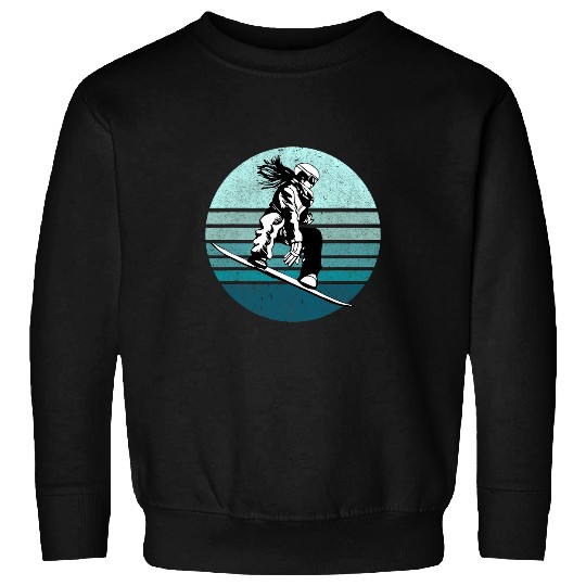 Skiing Ski Snowboard Retro vintages Cool Snowboarding Blue Sunset 2 Sweatshirts