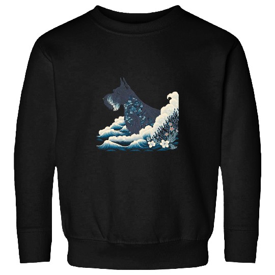 Dog Scottish Terrier Surrealism Japanese Painting Scottish Terrier dog 1 Sweatshirts