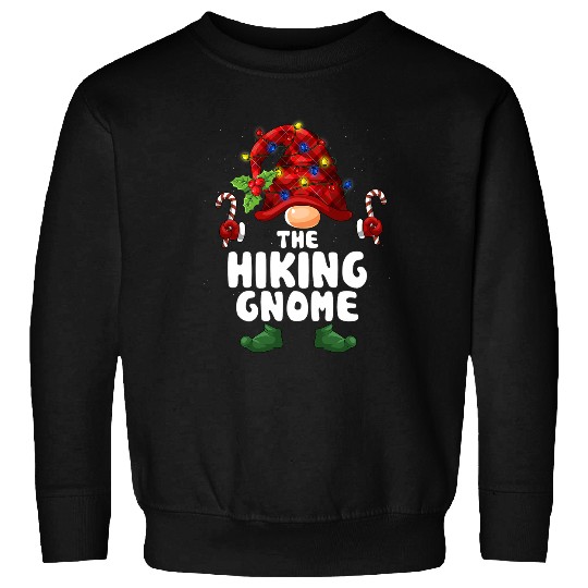 Hiking Hiker Gnome Lights buffalo plaids Matching Family Christmas Hike Sweatshirts