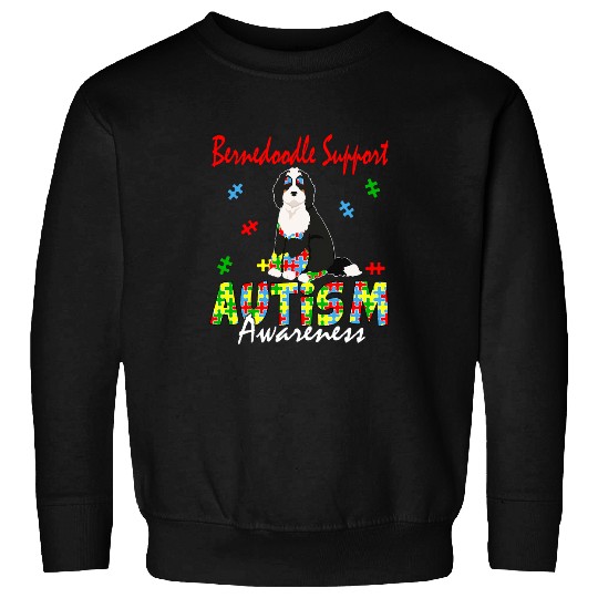 Autism Bernedoodle Support Autism Awareness Pieces Of Puzzle Dog Neurodiverse Sweatshirts