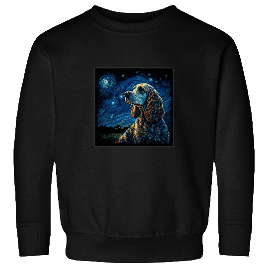 Dog Cocker Spaniel Surrealism Starry Night English Cocker Spaniel dog Sweatshirts