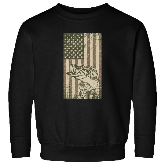 Fishing vintages Outdoor Big Bass Fish Camouflage USA Fisherman Flag Fisher Sweatshirts