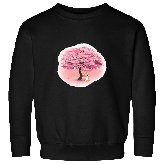Dog Shiba Inu Cherry Blossom Pink Trees FLowers Shiba Inu Paws Dog Breed Sweatshirts