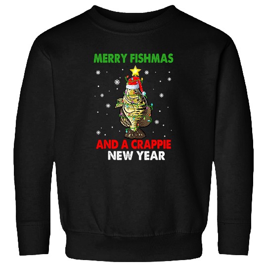 Fishing Merry Fishmas And A Crappie New Year Fishing Funny xmass Fisher Sweatshirts
