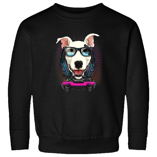 Bull Terrier Dog Gamer Computer Video Game Lover Gaming Dog Sweatshirts