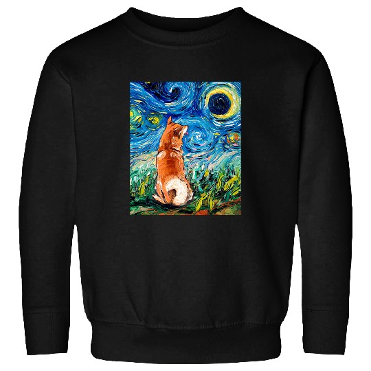 Dog Shiba Inu Back Starry Night Impressionist Dog Art by Aja Sweatshirts