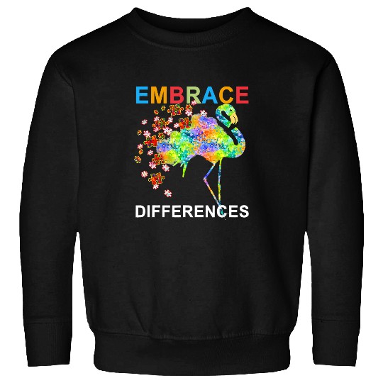 Autism Flamingo Embrace Differences Awareness wild puzzle Neurodiverse Sweatshirts