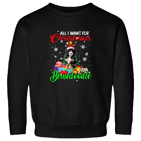 All I Want For Christmas Is A Bernedoodle Santa Reindeer Sweatshirts