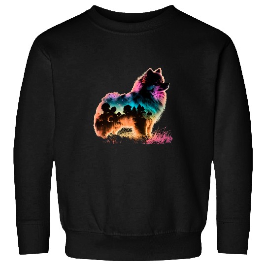 Dog Pomeranian Colorful Wilderness Nature Pomeranian Reflection Sweatshirts