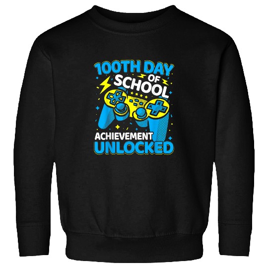 Level 100 Days Of School Unlocked Gamer Funny Boys Kids Sweatshirts
