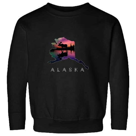 Alaskan Moose Aurora Borealis Alaska State Landscape Sweatshirts