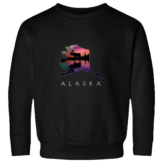 Alaskan Moose Aurora Borealis Alaska State Landscape Sweatshirts