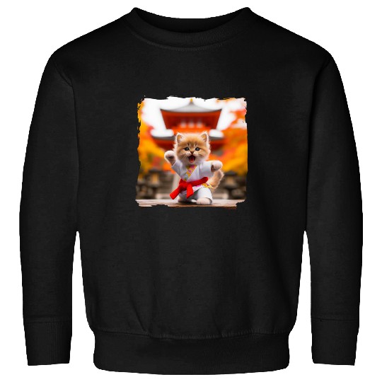 Karate kitten karategi autumn Japanese temple martial arts Sweatshirts