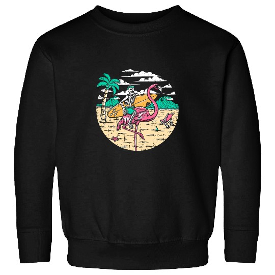 Pink Flamingo Skeletons Surfer Riding Flamingo Halloween Costume Surfing Flamingos Sweatshirts