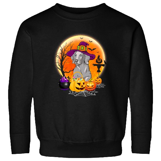 Halloween Weimaraner Dog Moon With Pumpkin Funny Gifts Women 611 Sweatshirts