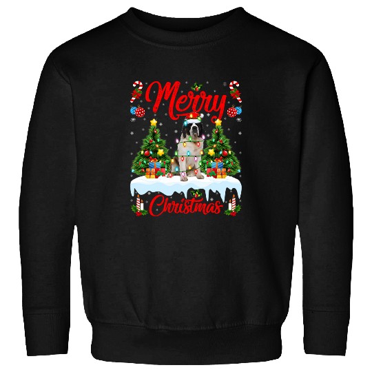 Dog Saint Bernard Lights xmass Tree Santa Saint Bernard Dog Christmas Sweatshirts