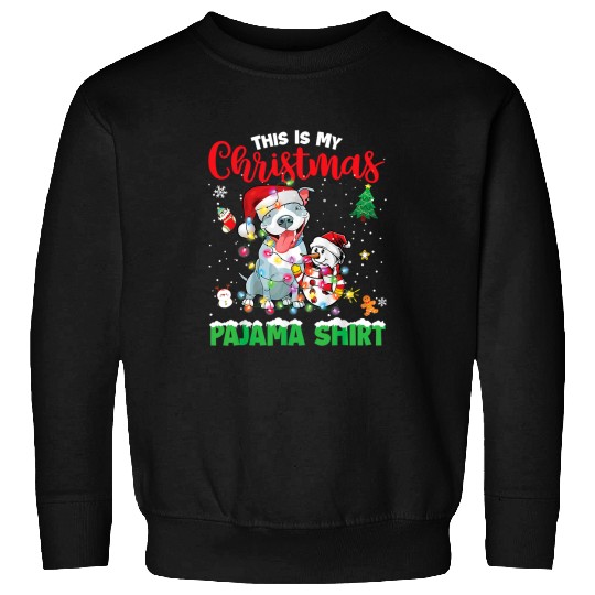 Bully Dog This Is My Christmas Pajama Pitbull Santa Hat Lights 200 Pitbull Dog Sweatshirts