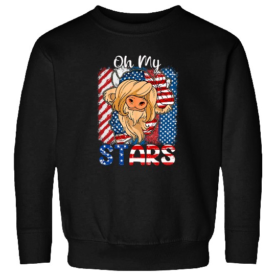 Cow Lover Womens Oh My Stars Cow Usa Flag With 4th Of July Patriotic Sweatshirts