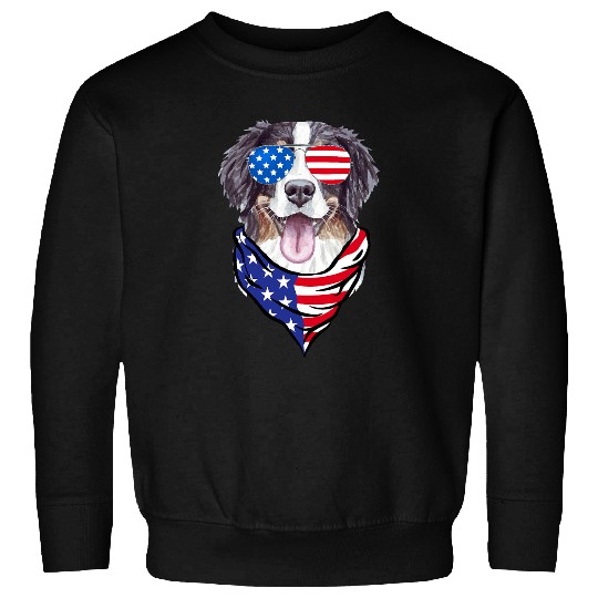 Bernese Mountain Dog American Flag Glasses 4th of July Sweatshirts