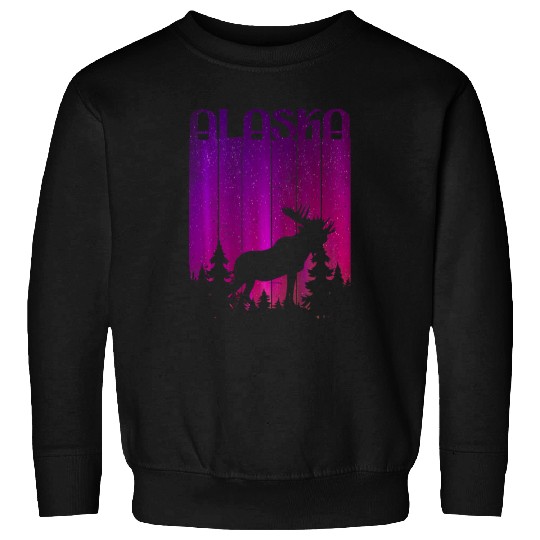 Alaska Moose Aurora Borealis Vacation Trip Alaskan Landscape Sweatshirts