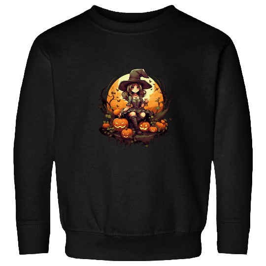 Full Portrait Graphic of Cute Witch Girl for Halloween 2 Sweatshirts