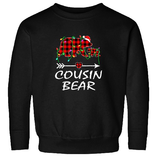 Funny Bear Cousin Bear Christmas Pajama Red Plaid Buffalo xmass Lights Cute Bears Sweatshirts