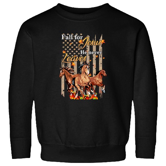 Christian Autumn Horse Fall For Jesus He Never Leaves thanksgiving 90 Bibble Jesus Christ Sweatshirts