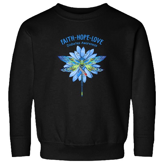 diabetess Diabetic Blue Dragonfly Faith Hope Love T1D Month 158 diabetess Awareness Sweatshirts