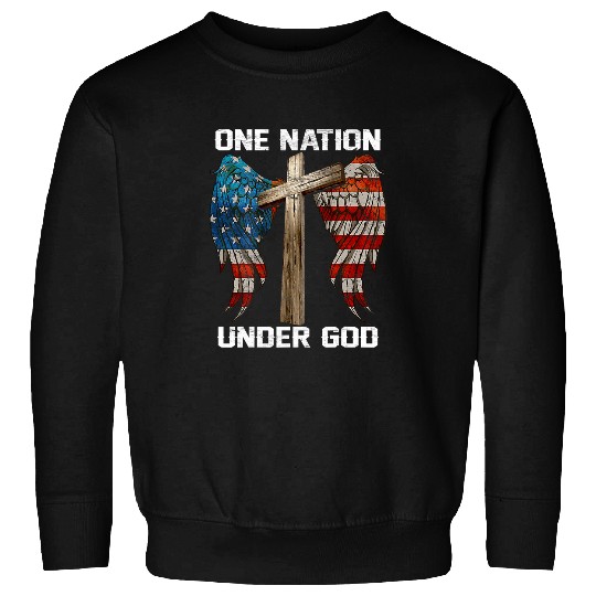 Christian USA Flag Faith Cross One Nation Under God America Christ Sweatshirts