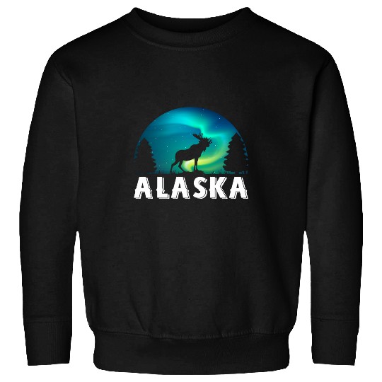 Alaska Moose Aurora Borealis Alaskan Landscape Scene Sweatshirts