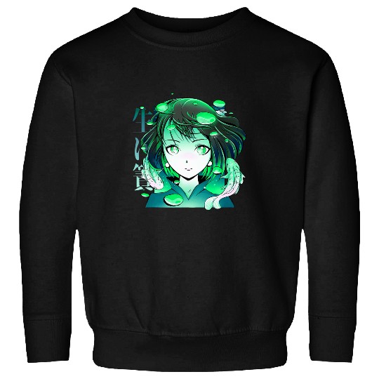 Anime Girls Green Koi Fish Air Bubbles Otaku Sweatshirts