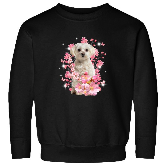 Dog Maltese Cherry Blossom Flowers Sweatshirts
