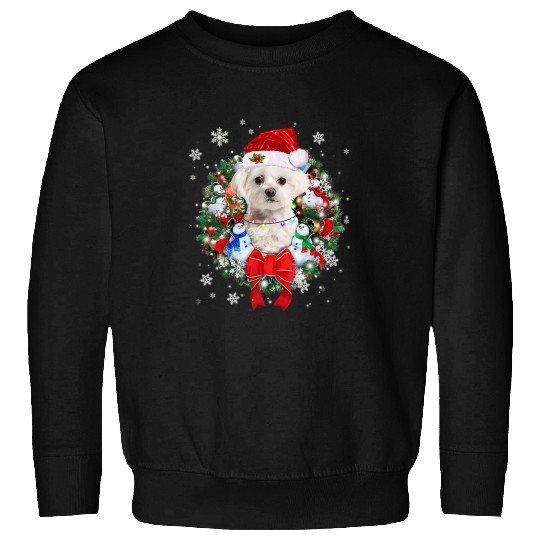 Dog Maltese Christmas Wreath Decoration xmass Pajamas Sweatshirts